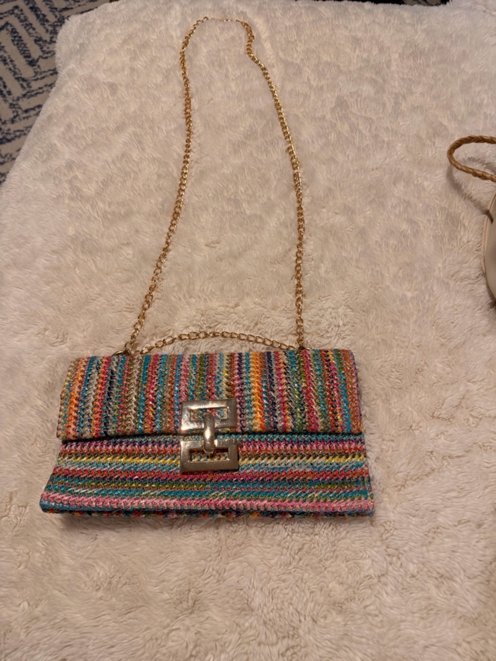 Multicolor Woven Chain-Handle Crossbody Bag